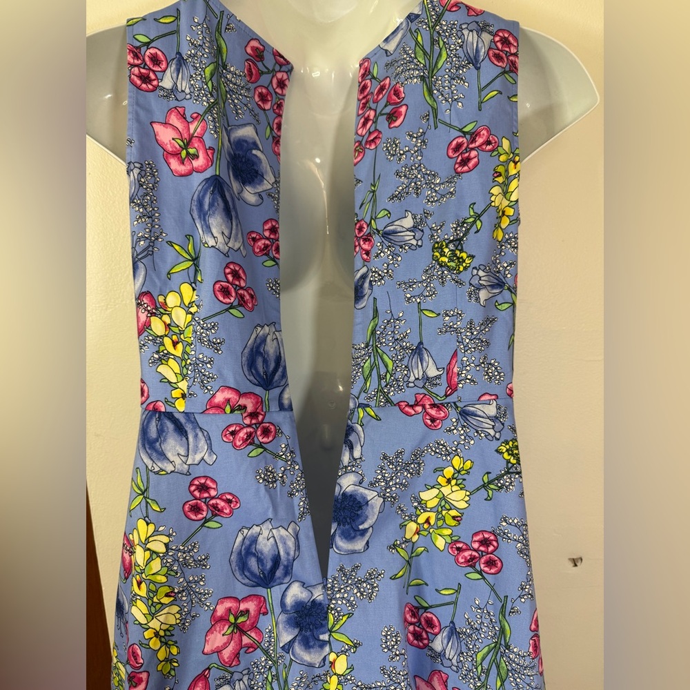 Talbots Blue with Red and Yellow Floral Sleeveless Midi Dress SKU0361 - Picture 7 of 10